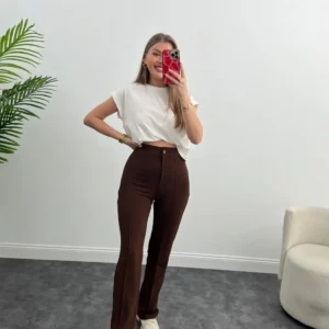 Ultra Waist Lycra Palazzo Trousers Brown - 410