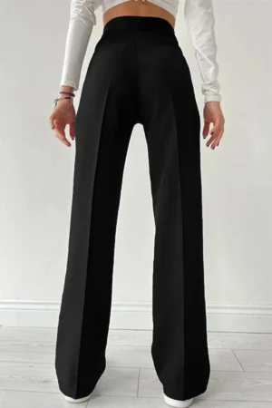 شلوار پارچه ای مشکی راه راه زنانه مدل Lycra Palazzo - 659