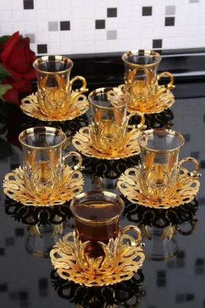 ست ارائه فنجان چای طلایی 18 پارچه حندان 6 نفره - 786