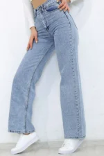 Dessin Light Blue Snow Wash Lycra Palazzo Leg Leg Super High Waist Jean شلوار - 787