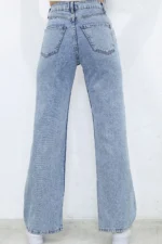 Dessin Light Blue Snow Wash Lycra Palazzo Leg Leg Super High Waist Jean شلوار - 787