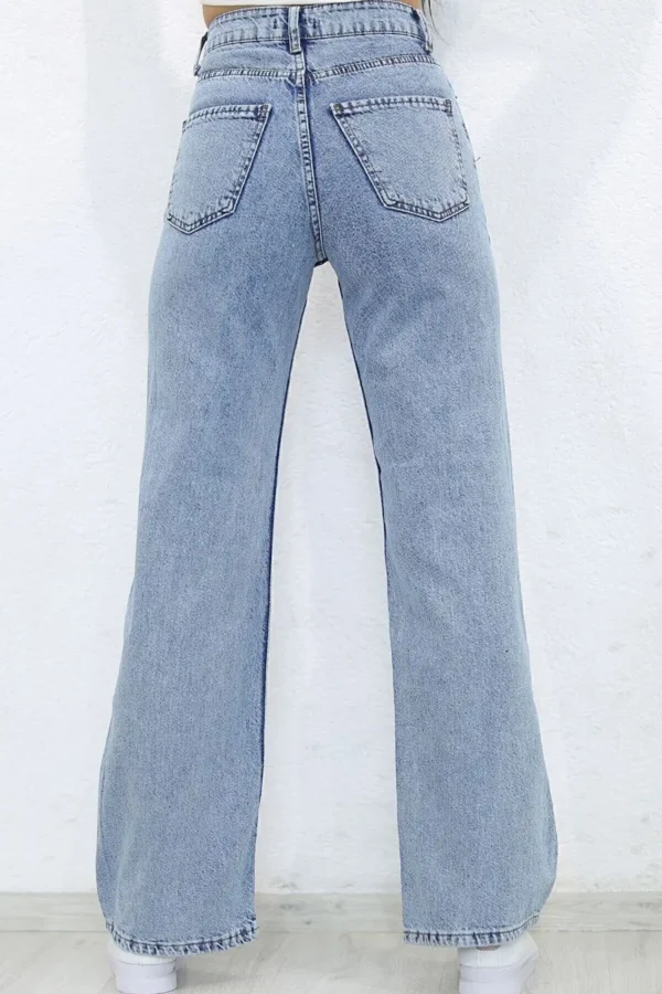 Dessin Light Blue Snow Wash Lycra Palazzo Leg Leg Super High Waist Jean شلوار - 787