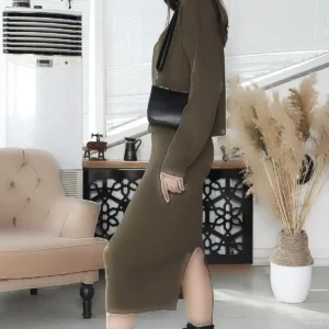 ست ژاکت کشباف و دامن یقه دار دو نفره - 1009