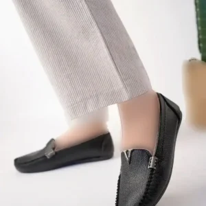 کفش بالرین زنانه مشکی زیره راحت و سبک پوست چرم ویکتوریا - 1110