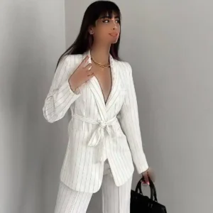 ست کت شلوار کت و شلوار کت و شلوار دو نفره زنانه راه راه - 1129