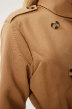 مانتو ترنج فصلی یقه شتری زنانه DD01345 - 1220