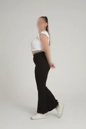 جوراب شلواری مشکی کمر بلند سایز Curve Plus Ribbed Flare Leg - 1317