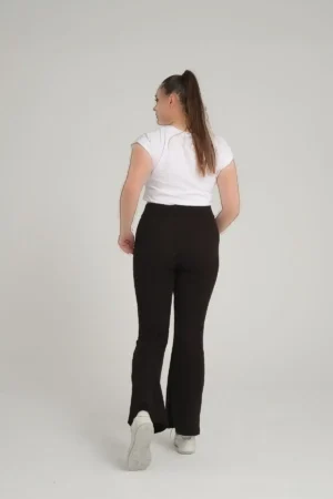 جوراب شلواری مشکی کمر بلند سایز Curve Plus Ribbed Flare Leg - 1317