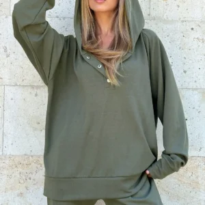 سویشرت و شلوار اور سایز زنانه کلاه دار خاکی ALC-X12476 - 1375
