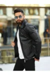 ژاکت چرمی باریک زیپی دار مردانه - 1417