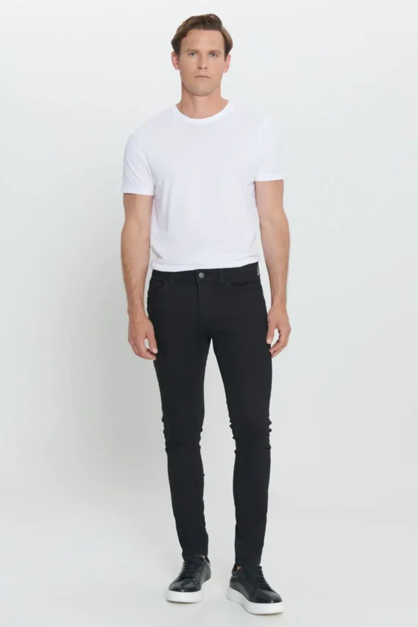 شلوار جین منعطف نخی مشکی مردانه مشکی فوق العاده باریک Fit Fit Slim Fit Rıss - 1438