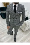 کت و شلوار چهار سینه مردانه کت و شلوار باریک ایتالیایی - خاکستری - 1468
