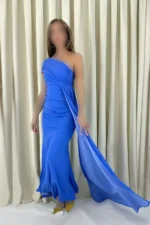 لباس شب آبی تک شانه دم اوو - 1489