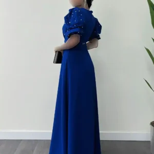 لباس ماکسی مشروب آستین پارچه کرپ وارداتی - SAKS BLUE - 1490