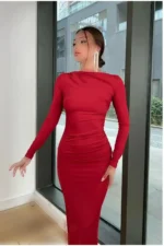لباس مجلسی ماکسی با جزئیات دراپ لمسی نرم زنانه - 1511