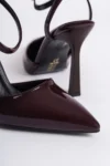 کفش پاشنه دار چرمی بورگوندی زنانه با بند پشت - 1514