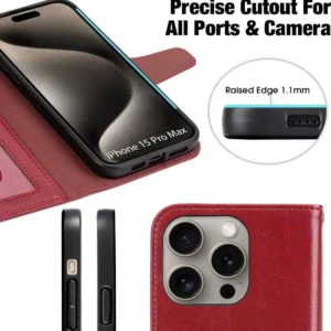 کیف پول کیف ویزیت iPhone 15 Pro Case Holder Wallet Cover Magnet clasp Stand 360 Protection Leather Texture - 2212