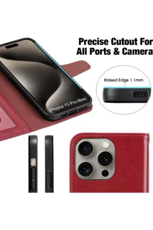 کیف پول کیف ویزیت iPhone 15 Pro Case Holder Wallet Cover Magnet clasp Stand 360 Protection Leather Texture - 2212