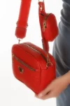 کیف شانه ای زنانه صلیب بند قرمز با کیف پول - 2151