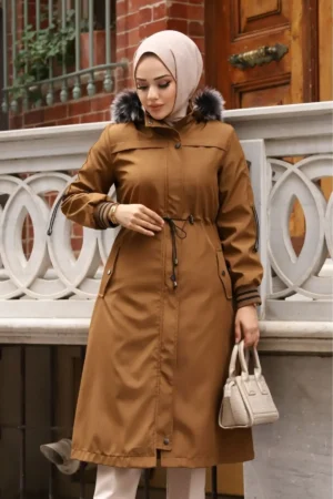 کت زنانه ضدآب کلاهدار جداشونده با آستین های آجدار و داخل خز - 2066