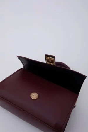 کیف دستی، بازو و شانه زنانه چرم مصنوعی Claret Red Shk109 با بست های محکم و بند قابل تنظیم L:11 E:19 W:7 سانتی متر - 1910