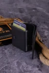 کیف پول جا کارتی ضد سرقت مکانیزم اتوماتیک مردانه چرمی محافظ Rfid با محفظه پول - 2217