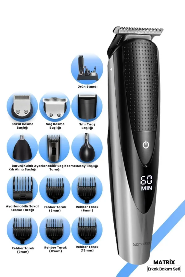 صفحه نمایش LED Matrix Wired Wireless Wet Dry Ipx7 14 In 1 Full Mane Grooming Set - 2310