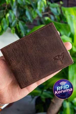 کیف پول قهوه ای مسدود کننده RFID چرم اصل جکسون با محفظه سکه - 2050