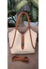 کیف آرایشی کرم برنزه زنانه با کادو بند دو بند شانه و کیف کراس بادی - 2144