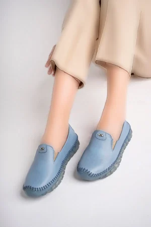 بالرین زنانه چرم جین آبی چرم اصل Dp75-0700 - 2206