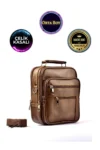 کیف مردانه استیل قهوه ای چرم طبیعی کیف دست و شانه C (سایز متوسط) - 2053