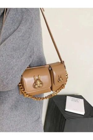 کیف باگت طرح مشروح اکسسوری شتری رنگی زنانه - 2153