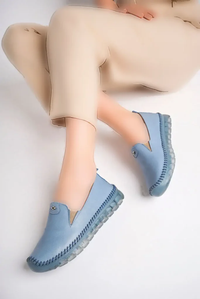 بالرین زنانه چرم جین آبی چرم اصل Dp75-0700 - 2206