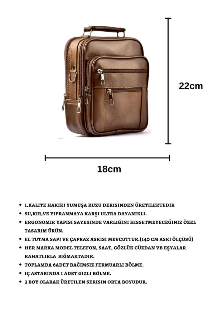 کیف مردانه استیل قهوه ای چرم طبیعی کیف دست و شانه C (سایز متوسط) - 2053