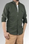 پیراهن جین نخی باریک و باریک مردانه تیره خاکی - 2297