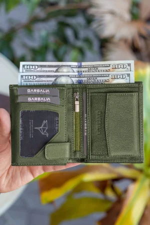 کیف پول مردانه چرم اصل دورتموند Rfid Blocking Green با محفظه سکه - 1826