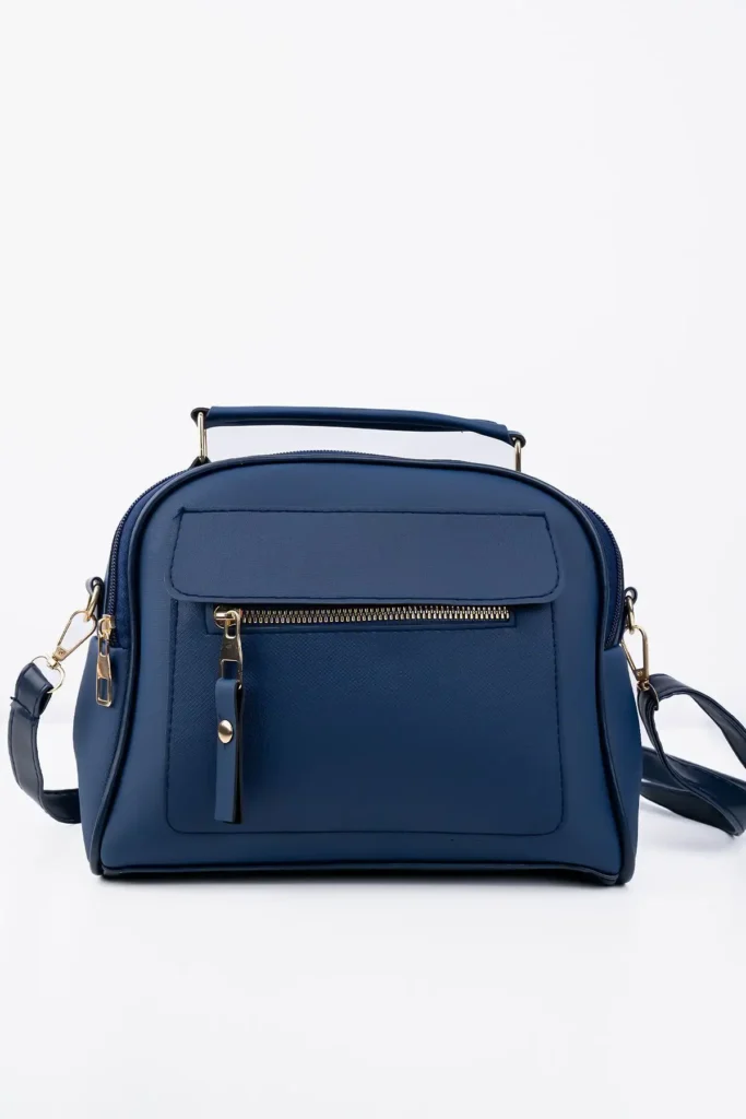 کیف دستی و شانه ای چرمی 3 محفظه ای با بند بند قابل تنظیم آبی ناوی لاکوست زنانه - 2143