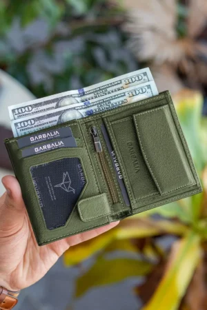 کیف پول مردانه چرم اصل دورتموند Rfid Blocking Green با محفظه سکه - 1826