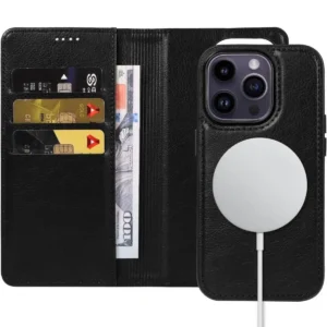 کیف پول کیف ویزیت iPhone 16 Pro Max Case Holder Wallet Cover Magnet clasp Stand 360 Protection Leather Texture - 2214