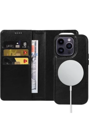 کیف پول کیف ویزیت iPhone 16 Pro Max Case Holder Wallet Cover Magnet clasp Stand 360 Protection Leather Texture - 2214