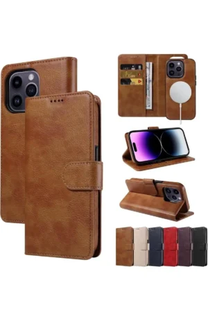 کیف پول کیف ویزیت iPhone 16 Pro Max Case Holder Wallet Cover Magnet clasp Stand 360 Protection Leather Texture - 2214