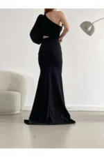 لباس شب کرپ آستین عمیق 749 - 2776