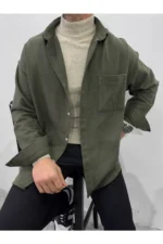 پیراهن چوب جک قطبی تک جنسیتی طرح دار Oversize - 2728