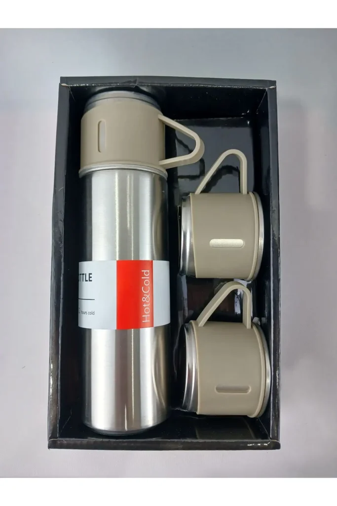 ست فلاسک وکیوم ست قمقمه استیل جعبه ای سه لیوانی 500 میلی لیتری - 2747