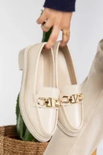 کفش پاشنه نازک زنانه بالرین لوفر V-Buckle - 2677
