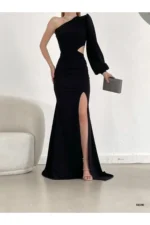 لباس شب کرپ آستین عمیق 749 - 2776