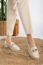 کفش پاشنه نازک زنانه بالرین لوفر V-Buckle - 2677