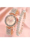 ست کادویی ساعت و دستبند رز کوارتز سنگ پروانه زنانه - 2687