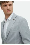 کت و شلوار باریک فیت نازک با خط‌های خاکستری، ۱۰۰٪ پشمی - 3521