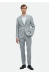 کت و شلوار باریک فیت نازک با خط‌های خاکستری، ۱۰۰٪ پشمی - 3521